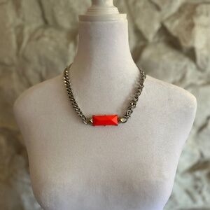 Thick Silver Chain with Neon Orange Rectangle Pendant